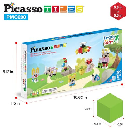 Picasso Cubes 0.5” Pixel Magnetic Puzzle Cube 200 Piece Mix & Match Sensory Toys STEAM Education Learning Building Block Magnets Children Construction Toy Set Stacking Magnet Creative Kit PMC200 - style: 200pc