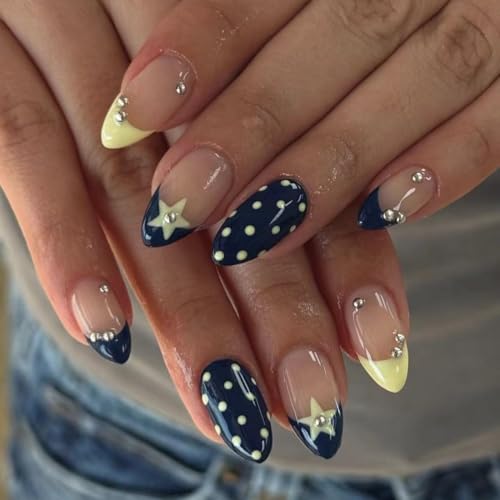 Almond Press on Nails Medium Polka Dot Stick on Nails 24pcs - color: Color04