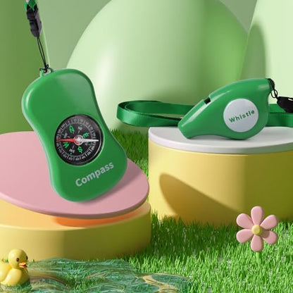 Explorer Kit Compass| Essential Outdoor Adventure Gear (Compass & Whistle Included) | Develops Sense of Direction. - color: Green-com&whistle