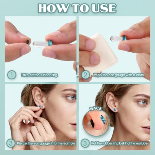 GEMQUEEN 24 Pcs 0.5mm Increments Glass Ear Stretching Kit Hypoallergenic - color: Blue, size: 17mm-20mm | 8pcs