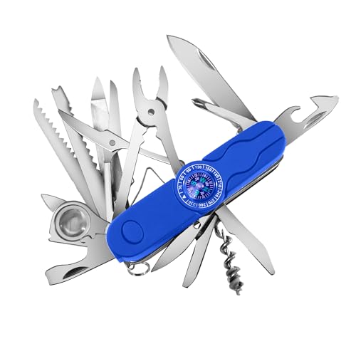 Swiss Eagle 30-in-1 Classic Pocket House Hold & Campaign Tool, Premium Multi Tool Pocket Tool with Compass, Scissor, Screwdriver, Plier, Magnifying Glass, Tweezer for Christmas Gifts - Blue - color: Blue