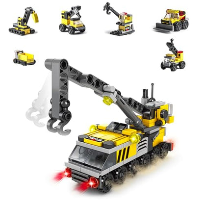 Rescue Construction Truck Building Blocks Set - 7 in 1 Engineering Vehicle Toy with Rotating Crane Arm, Rolling Wheels | STEM Educational Gift for Kids Ages 6-12 | Fire Truck & Emergency Playset - color: Crane Engineering