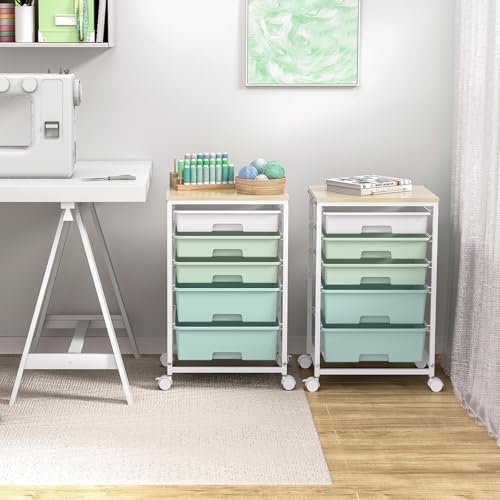 SYKIARIOL Rolling Cart with Drawers,5 Drawers Storage Cart,Light Green - color: Green