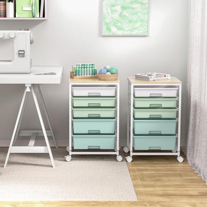 SYKIARIOL Rolling Cart with Drawers,5 Drawers Storage Cart,Light Green - color: Green
