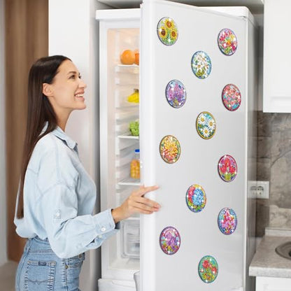 Zonon 12 Pcs Diamond Art Magnets for Refrigerator, Floral Diamond Painting - color: Boho, style: Flower