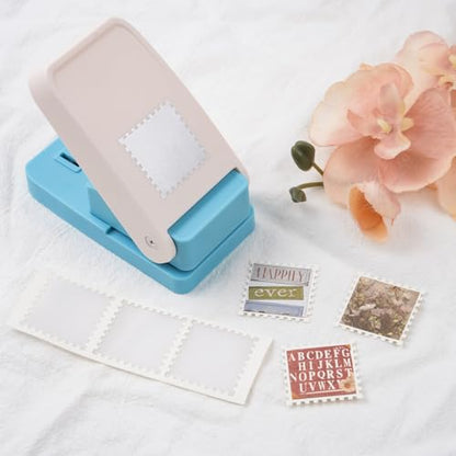 2Pcs Stamp Punch 1x0.8 Inch Scalloped Rectangle Puncher & 1.5 Inch Square Hole Puncher, Stamp Cutter Hole Punches, Square Punch Craft Lever, Journal Paper Punches for Crafting Scrapbooking Card Making - color: 1.5 Square + 1x0.8 inch Stamp Punch