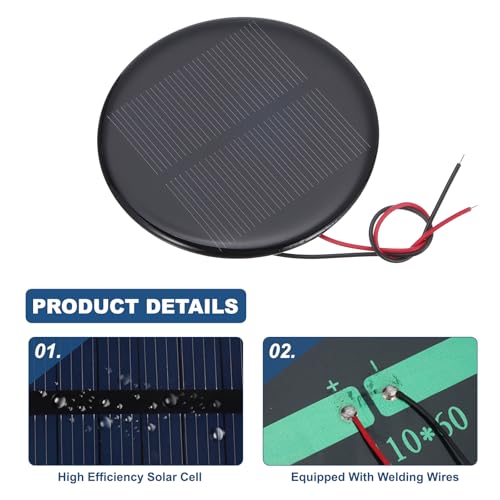 MECCANIXITY 5 Pcs 4V 0.52W 130mA Mini Solar Panels, Small Polycrystalline Solar Cell Panel with 2 Cable for DIY Electric Toy Materials Kits Charger, 73mm Dia - style: 4V 0.52W 130mA
