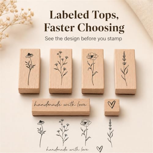 6pcs Wooden Rubber Floral Stamps Set, Crafting, Scrapbooking - color: 6pcs Floral