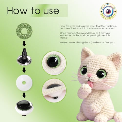 MUCUNNIA 120pcs 10mm 3D Sparkle Moon Safety Eyes for Amigurumi with Washers - size: 10mm