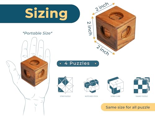 BSIRI 4 in 1 Wooden Brain Teaser Puzzles for Adults - Challenging 3D Desk Wood Puzzles Set Interlocking Hand Games for Mind Toys Suits for Rustic Patio Decor Unique Gift Office Decoration - style: 4 Puzzle Set