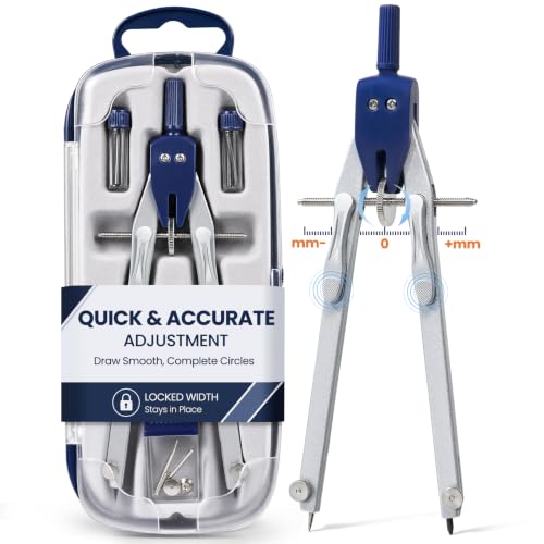 Sooez Professional Compass Drawing Tool, Metal Compass Geometry Tool Set - color: Deep Blue