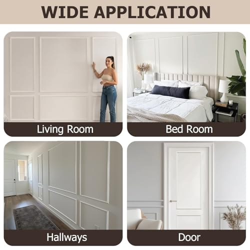 Pre-Cut Peel and Stick Wall Molding Kit Wainscoting Trim- Self Adhesive Premade Accent Panel Chair Rail for Interior Moulding Home Decor Accent Wall Set of 6 pcs - 3 Top 3 Bottom, Ready to Assemble - size: (54×24+24×24),Set of 3