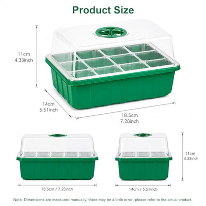 5 Pack Seed Starter Trays with Humidity Dome and Base, 12 Cell Seedling Germination Kit, Adjustable Vent Plant Growing Trays for Indoor Greenhouse, Garden and Hydroponic Seed Starting