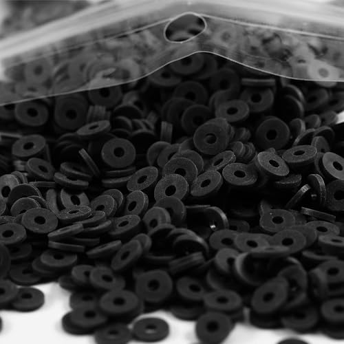 2000pcs Cyan Black Clay Beads for Bracelets Making, Flat Round Polymer Clay Beads 6mm Spacer Heishi Bead for Jewelry Making Earring Bracelets Necklace (Black) - color: Black