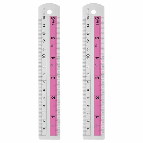 HARFINGTON 2pcs Metal Straight Ruler 15cm Metric SAE Aluminum Alloy Measuring Rulers Scale Tools with Hole for Measure Study Reading Classroom Office, Pink - color: Pink, size: 15cm