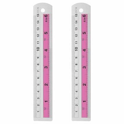 HARFINGTON 2pcs Metal Straight Ruler 15cm Metric SAE Aluminum Alloy Measuring Rulers Scale Tools with Hole for Measure Study Reading Classroom Office, Pink - color: Pink, size: 15cm