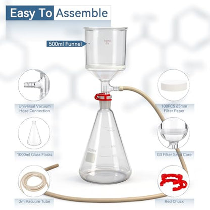 1000mL Vacuum Filtration Kit with 500mL Funnel - size: 1000mL & 500mL