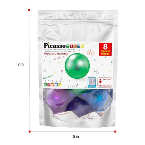 PicassoTiles Marbles for Magnetic Block Tiles Race Track Building Maze Set - color: 8 Piece Marbles for Marble Run