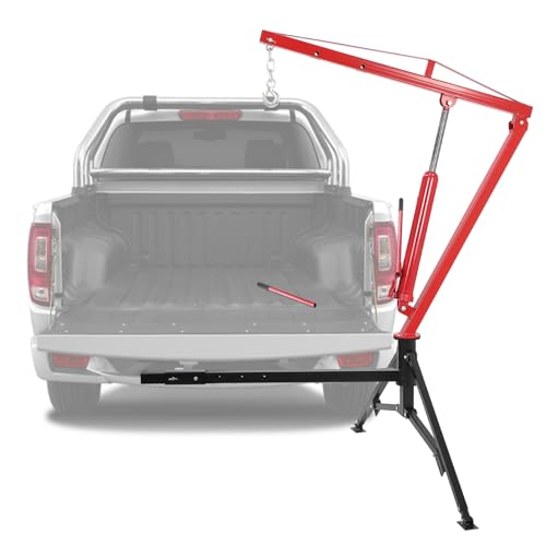 Garvee Hydraulic Pickup Truck Crane, Heavy Duty 1000 Lbs Capacity, 360° Swivel Hitch Mounted Crane with 3 Adjustable Capacities for Construction Goods Lifting