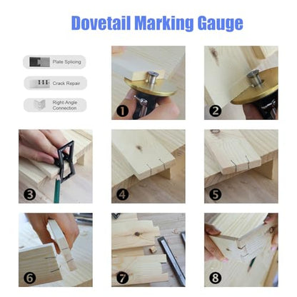 Wheel Marking Gauge, Dovetail Jig Brass Wood Scribe Tool Kit, 2 in 1 Marking Gauge Woodworking, Woodworking Scribe Tool, Scribing Tools for Wood, Dovetail Guide, 2 Extra Cutters & Bolts