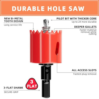 1-1/2 in. Bi-Metal Hole Saw Drill Bits - Versatile and Durable Hole Cutter for Wood, Plywood, Plaster Drywall, Ceiling, Plastic Pipe, PVC and Thin Metal - Includes Arbor & Pilot Bit (38mm) - size: 1-1/2"(38mm)