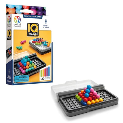 SmartGames IQ Puzzler Pro | Boost Logic and Problem Solving Skills | Level Up with 120 2D and 3D Challenges from Easy to Expert | Great for Ages 6 - Adult | A Fun Travel Game in a Portable Case