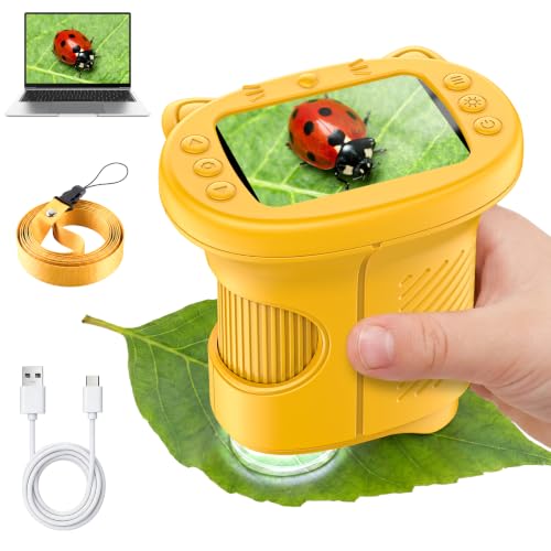 Alotwan Kids Microscope Handheld, Digital 1000X, 2.4" HD Screen - color: Yellow