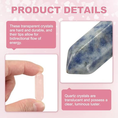 MECCANIXITY 10 Pack Blue Spotted Quartz Crystals, Polished Crystals Bulk Hexagonal Shaped Meditation Gemstone for Jewelry Making Energy Balance Accessories Gifts - color: Blue Spotted