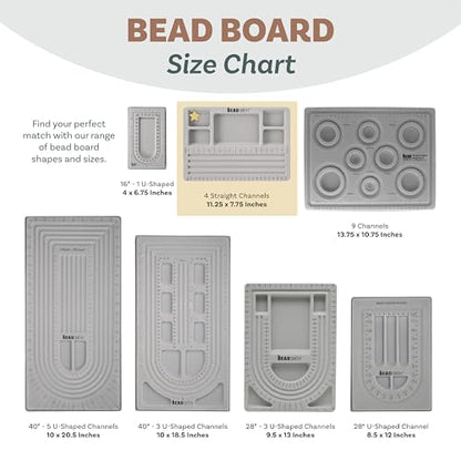 The Beadsmith Mini Bead Board, Grey Flocked - size: 4 Straight Channel w/ Cover