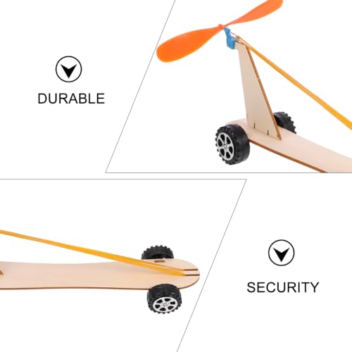 Garneck 1Set Wooden Wind Powered Car Kit Handcraft Puzzle Science Experiment for Rubber Band Power Model Stem Educational Tool