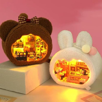 DIY Miniature House Kit, Cute Animal Style Wood Dolls House Model with LED Light - Creativity Gift for Women and Adults - color: Th39
