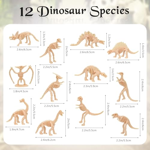 60 PCS Dinosaur Fossil Skeletons, Assorted Dinosaur Skeleton Toys Figures for Science Play Dino Sand Dig Party Favor Decorations - style: dino skeletonA