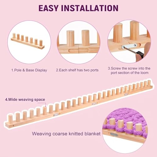 46" Adjustable Wooden Knitting Frame Kit for Chunky Blankets – Large DIY Yarn Weaving Tool for Thick Throws, No Needles, Beginner Friendly Craft for Home Decor & Relaxation