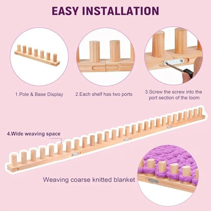 46" Adjustable Wooden Knitting Frame Kit for Chunky Blankets – Large DIY Yarn Weaving Tool for Thick Throws, No Needles, Beginner Friendly Craft for Home Decor & Relaxation