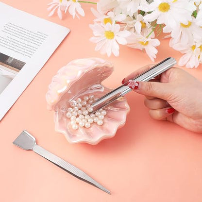 FdcLixuvol 2 Pcs Bead Scoop Set, Small Bead Shovel Stainless Steel Jewelry Tweezers with Scoop Portable Beading Tweezers Tool Scoops for Making Jewelry Bracelet Necklace Earring DIY Crafts Supplies - style: Compact