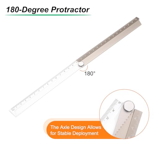 HARFINGTON 2pcs Folding Straight Ruler 30cm Metric Aluminum Alloy Protractor Foldable Angle Ruler Geometric Measuring Tool for Architects Artists Office, Gold/Green - color: Gold/Green
