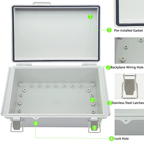 Zulkit Junction Box ABS Plastic Dustproof Waterproof IP67 Electrical Boxes Hinged Shell Outdoor Universal Project Enclosure Grey, Stainless Steel Buckles 10.2 x 6.3 x 3.9 Inch - size: 10.2"x6.3"x3.9" GC k