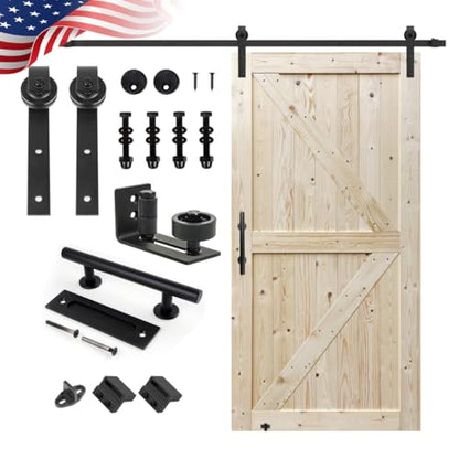 S&Z TOPHAND® 40in x 84in Unfinished British Brace Knotty Barn Door with Sliding Hardware Kit/Solid Wood/Sliding Door/Double Surfaces/A Simple Assembly is Required - size: 40x84in