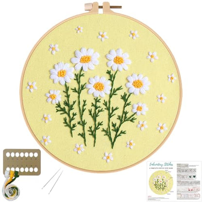 Louise Maelys Daisy Flower Embroidery Kit for Beginners, Floral Pattern - color: daisy flower