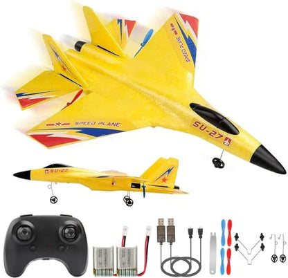 SU27 RC Fighter Plane Beginner Friendly RC Airplane 6-Axis Auto-Stabilizer Remote Control Glider Aircraft Ready to Fly Crash Resistant 2 Batteries - color: Yellow Su27