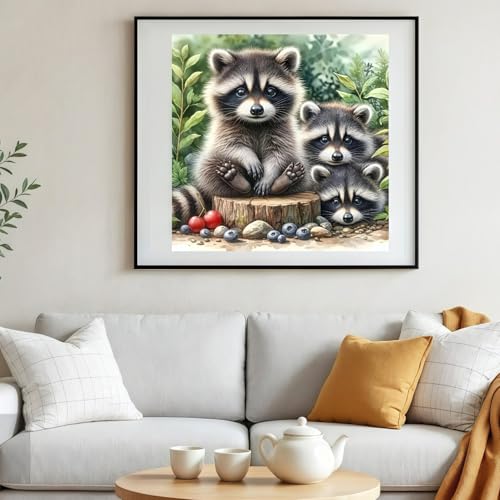 5D Animals Diamond Painting Kits for Adults,Raccoon Family Diamond Art Kits - color: KM155-1