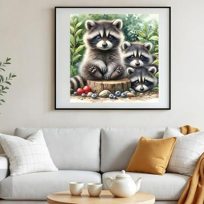 5D Animals Diamond Painting Kits for Adults,Raccoon Family Diamond Art Kits - color: KM155-1