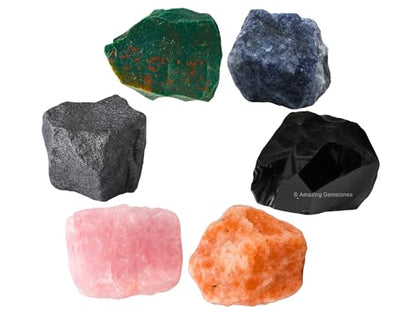 Crystals for Pregnancy, Set of 6 Blood Stone, Iolite, Hematite, Rose Quartz, Black Obsidian and Sunstone Healing Crystals and Stones - color: Pregnancy Crystals