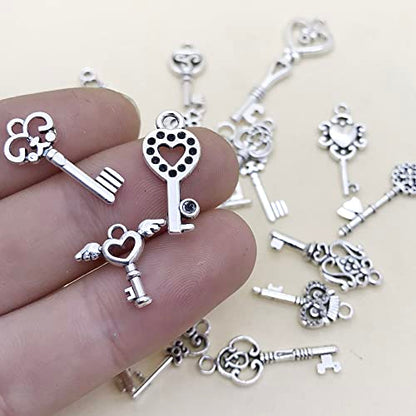 WOCRAFT 60pcs Antique Silver Small Key Charms Bracelet Charms for Jewelry Making Sets DIY Necklace Bracelet Keychain Crafting Charms Kit Craft Supplies (SN26) - color: Antique Silver, size: Small Key Charms