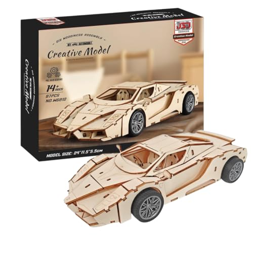 Wooden Buildable Car Model Kit – 87-Piece Self-Assembly Vehicle Toy, Handcrafted Puzzle Project for Kids and Adults (9.4 x 4.3 x 2.4 in)