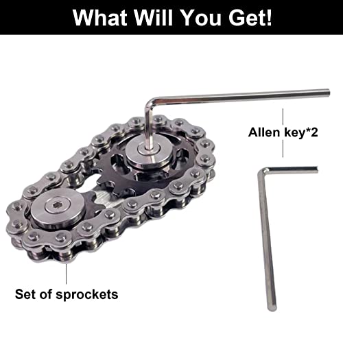 Bike Chain Gear Fidget Spinner Metal Sprocket Chain Fidget Toy, Grey - color: Gun-metal Plating Sprockets