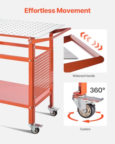 VEVOR Welding Table, 40" x 24" Welding Workbench Table with 800LBS Static Weight Capacity, Movable Steel Work Bench with 4 Wheels (2 with Brake), Double-Layer Storage Board and 5/8-inch Fixture Holes - size: 40.0 x 24.0 x 36.0 inch