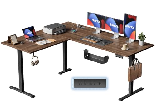 63 Inch L Shaped Electric Standing Desk, Corner Workstation, Dark Walnut - color: Basic-dark Walnut, size: 63x48 Inch