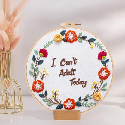 Topapfo Funny Embroidery Kit with Tutorial for Beginners Adults, Hand Embroidery Pattern with Hoops Thread Needles Tutorials - color: can't adult