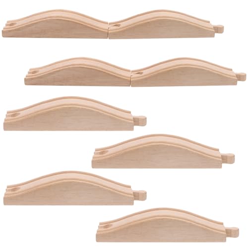 4PCS Wooden Train Track Expansion Packs - Rollings Hills Ascending Track Pieces, Bridge, Pier, Railway Accessories Compatible with Most Toy Train Railroads